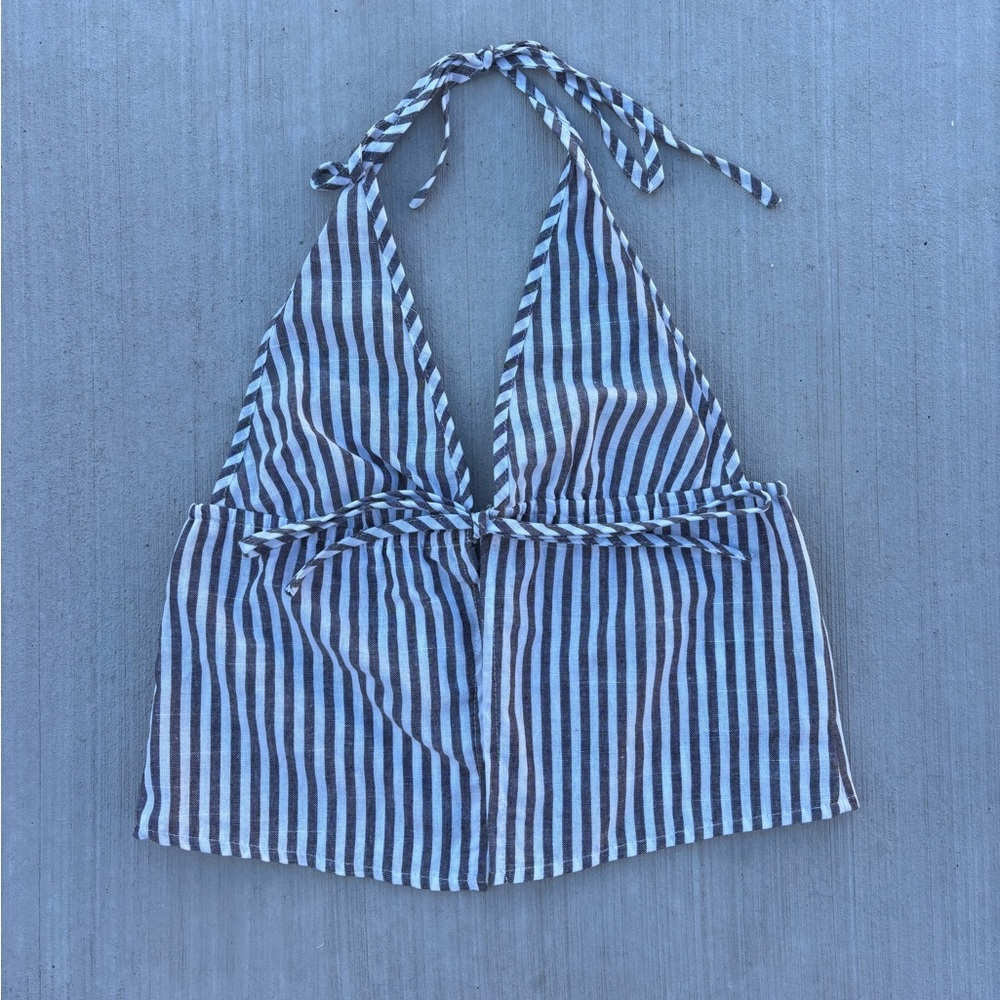 Brown summer backless tie top